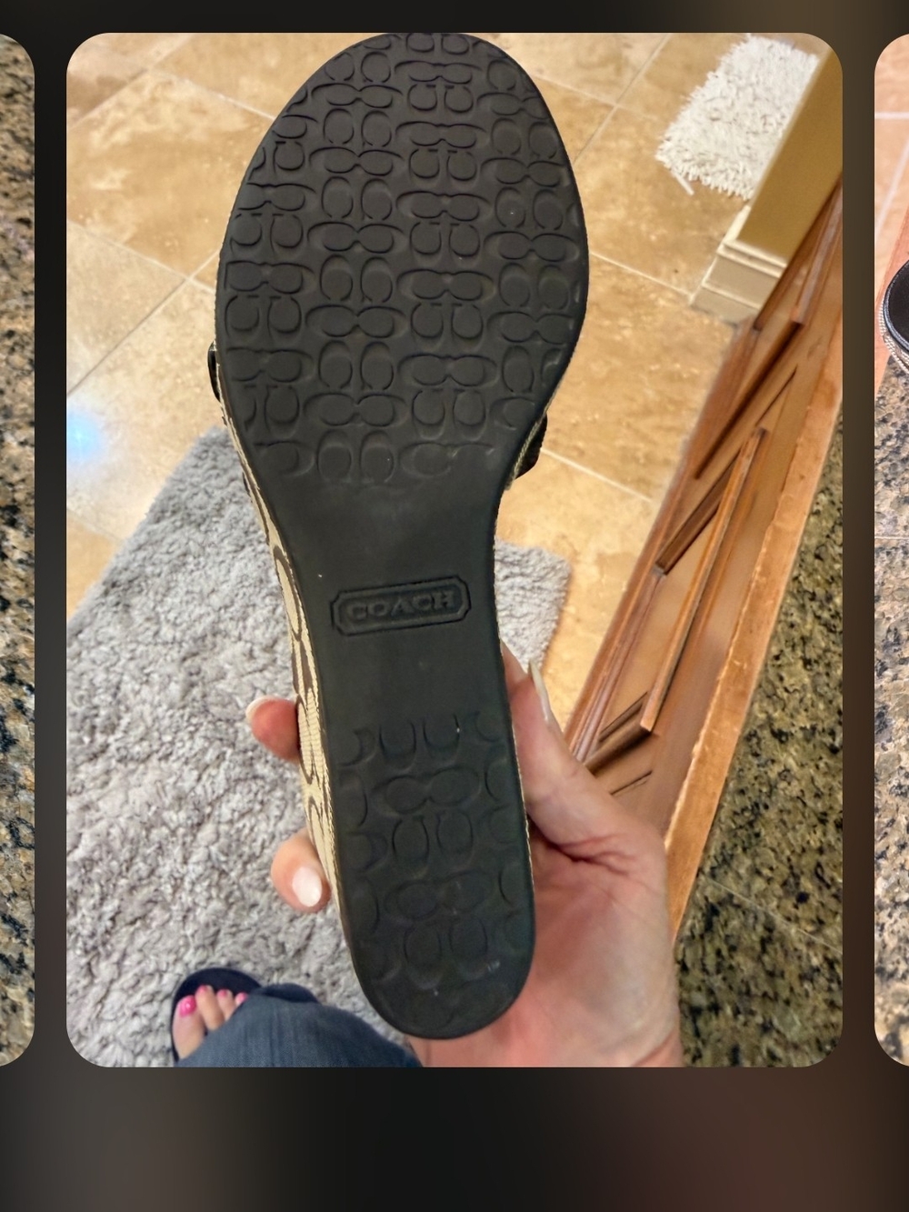 Pair Of Coach Leather Slide Mule with Gold Buckle Detail - Picture 4 of 5